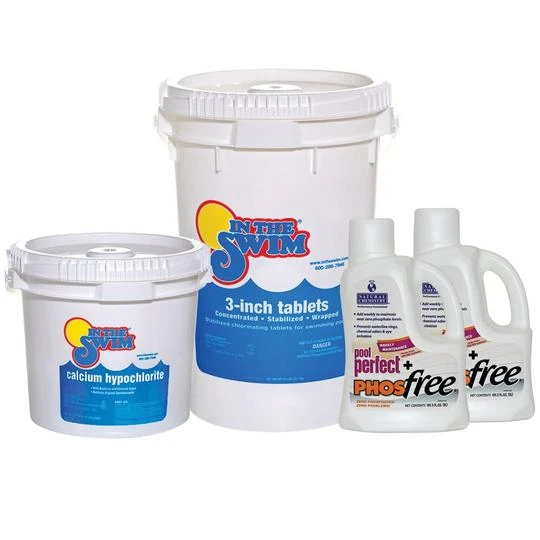 In The Swim - 3 Inch Chlorine Tablets 50 Lbs Bucket And Calcium Hypochlorite Pool Shock 25 Lbs Bucket With 2 X Pool Perfect + PhosFree 3 L Bundle 1 In The Swim - 3 Inch Chlorine Tablets 50 Lbs Bucket And Calcium Hypochlorite Pool Shock 25 Lbs Bucket With 2 X Pool Perfect + PhosFree 3 L Bundle