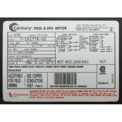 Century A.O. Smith - Squirrel Cage 56J 3 HP Three Phase Full Rated Pool Pump Motor, 9.6-9.2/4.6A 208-230/460V -Pure Pools Store 460V 23