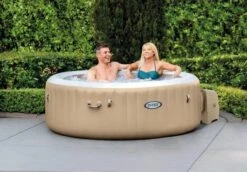 Intex - 77" X 28" PureSpa Bubble Massage, 4 Person Inflatable Spa Set With Energy Efficient Cover, Tan