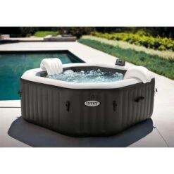 Intex - 79" X 28" PureSpa Jet And Bubble Deluxe Inflatable Hot Tub Set With Energy Efficient Cover, 4-Person