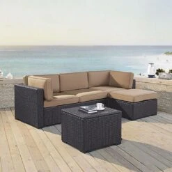Crosley - Biscayne 4-Piece Wicker Set With Loveseat, Corner Chair, Ottoman And Coffee Table -Pure Pools Store Biscayne 4 Piece Wicker Set with Loveseat Corner Chair Ottoman and Coffee Table 7
