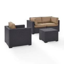 Crosley - Biscayne 4 Piece Wicker Set With Mist Cushions - Two Corner Chairs, Arm Chair & Coffee Table -Pure Pools Store Biscayne 4 Piece Wicker Set with Two Corner Chairs One Arm Chair Coffee Table 4