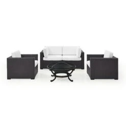 Crosley - Biscayne Mist 5-Piece Wicker Set With 2 Armchairs, 2 Corner Chairs And Fire Pit -Pure Pools Store Biscayne 5 Piece Wicker Set with 2 Armchairs 2 Corner Chairs and Fire Pit 10