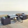 Crosley - Biscayne White 5-Piece Wicker Set With 2 Armchairs, 2 Corner Chairs And Fire Pit