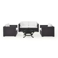 Crosley - Biscayne 5-Piece Wicker Set With 2 Armchairs, 2 Corner Chairs And Fire Pit -Pure Pools Store Biscayne 5 Piece Wicker Set with 2 Armchairs 2 Corner Chairs and Fire Pit 45
