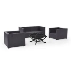 Crosley - Biscayne Mist 5-Piece Wicker Set With 2 Armchairs, 2 Corner Chairs And Fire Pit -Pure Pools Store Biscayne 5 Piece Wicker Set with 2 Armchairs 2 Corner Chairs and Fire Pit 6