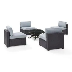 Crosley - Biscayne 5-Piece Wicker Set With 4 Chairs, White Cushions & Firepit -Pure Pools Store Biscayne 5 Piece Wicker Set with 4 Chairs Ashland Firepit 13