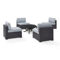Crosley - Biscayne 5-Piece Wicker Set With 4 Chairs, Mocha Cushions & Firepit -Pure Pools Store Biscayne 5 Piece Wicker Set with 4 Chairs Ashland Firepit 8