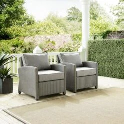 Crosley - Bradenton 2-Piece Outdoor Wicker Armchair Set, Gray -Pure Pools Store Bradenton 2 Piece Outdoor Wicker Armchair Set Gray 2