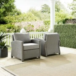 Crosley - Bradenton 2-Piece Outdoor Wicker Armchair Set, Gray -Pure Pools Store Bradenton 2 Piece Outdoor Wicker Armchair Set Gray 9