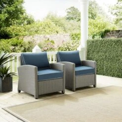 Crosley - Bradenton 2-Piece Outdoor Wicker Armchair Set, Navy -Pure Pools Store Bradenton 2 Piece Outdoor Wicker Armchair Set Navy 2