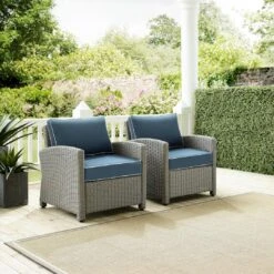 Crosley - Bradenton 2-Piece Outdoor Wicker Armchair Set, Navy -Pure Pools Store Bradenton 2 Piece Outdoor Wicker Armchair Set Navy 9