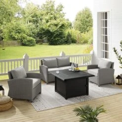 Bradenton 4-Piece Wicker Convers Set With Fire Table -Pure Pools Store Bradenton 4 Piece Wicker Convers Set with Fire Table 4