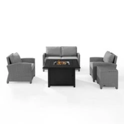 Crosley - Bradenton 5-Piece Wicker Sofa Set With Fire Table, Gray
