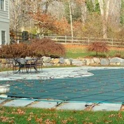 GLI - 16' X 32' Rectangle Safety Pool Cover With 4' X 8' Center End Step, Tan -Pure Pools Store Original Mesh Safety Pool Cover 16x32 ft Rectangle with Center Step 10