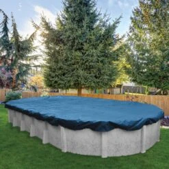 Midwest Canvas - 16' X 32' Oval Winter Pool Cover, 8 Year Warranty, Blue -Pure Pools Store Oval Winter Pool Cover 8 Year Warranty Blue 7