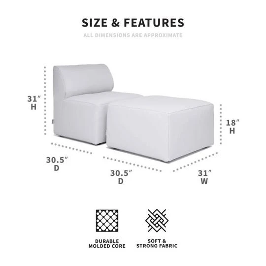 Big Joe - Patio 2-Piece Sectional Couch, Light Gray 3 Big Joe - Patio 2-Piece Sectional Couch, Light Gray - Image 3