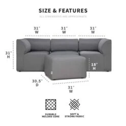 Big Joe - Patio 4-Piece Sectional Couch, Granite -Pure Pools Store Patio 4 Piece Sectional Couch Granite 3