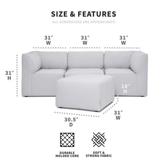 Big Joe - Patio 4-Piece Sectional Couch, Light Gray 2 Big Joe - Patio 4-Piece Sectional Couch, Light Gray - Image 2