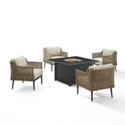 Crosley - Southwick 5-Piece Outdoor Wicker Conversation Set With Fire Table