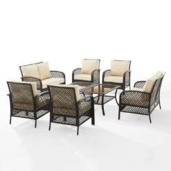 Crosley - Tribeca 8-Piece Outdoor Wicker Conversation Set, Brown -Pure Pools Store Tribeca 8 Piece Outdoor Wicker Conversation Set Brown 11