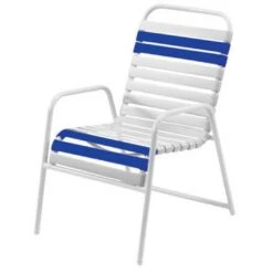 Windward Design Group - Classic Blue/White Vinyl Strap Dining Chair, 4-Pack -Pure Pools Store White Vinyl Strap Dining Chair 4 Pack 3
