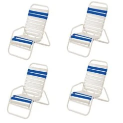Windward Design Group - Classic Blue/White Vinyl Strap Sand Chair, 4-Pack -Pure Pools Store White Vinyl Strap Sand Chair 4 Pack 2