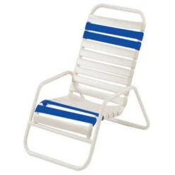 Windward Design Group - Classic Blue/White Vinyl Strap Sand Chair, 4-Pack -Pure Pools Store White Vinyl Strap Sand Chair 4 Pack 3
